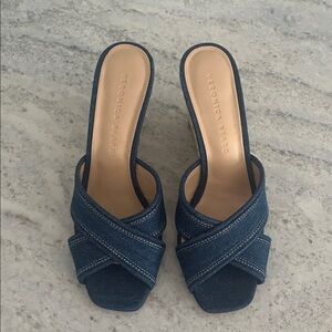 Veronica Beard Dark Blue Denim Mules